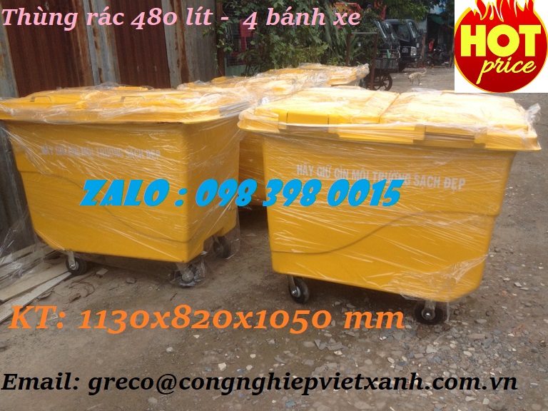 Thung rac 480 lit composite loai co 3 banh