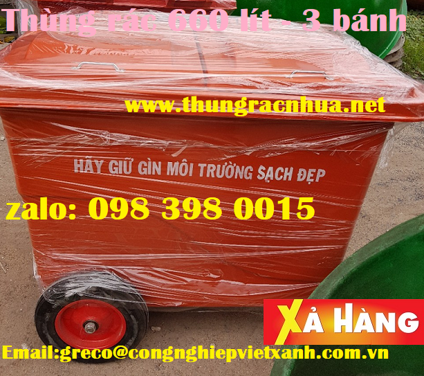 Thung rac nhua Composite 660L 3 banh xe