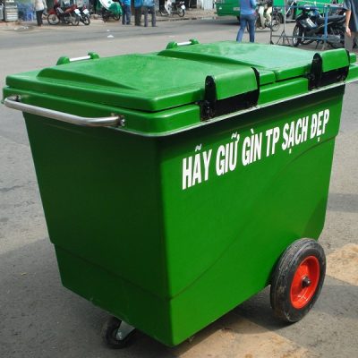 thùng rác 660l có 03 bánh đúc