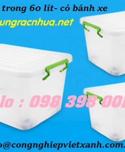 Thùng nhựa trong 60 lít có nắp , có bánh xe