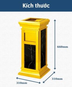 Kích thước Thùng rác đá hoa cương đen viền inox vàng