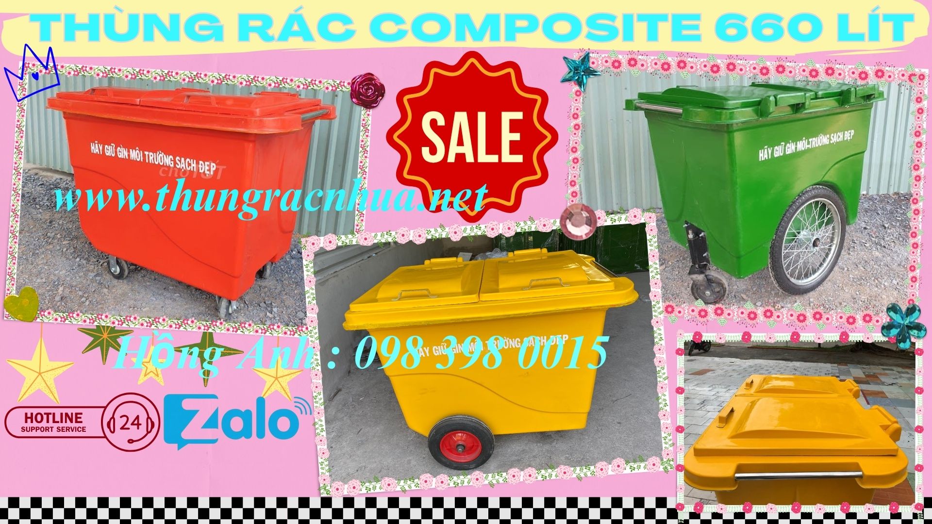 Thùng rác composite 660L