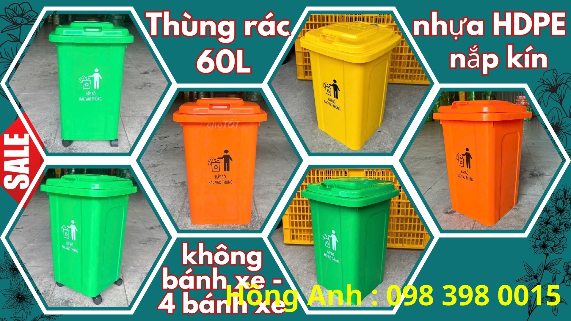 Thùng rác 60L nhựa HDPE nắp kín