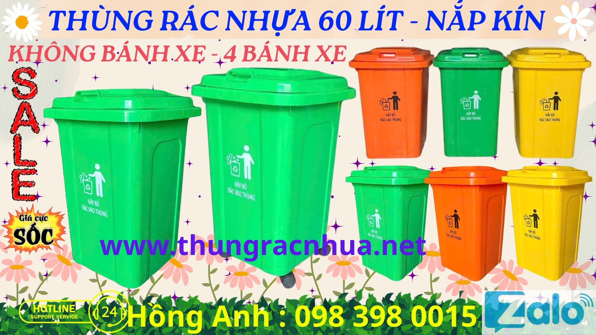 Thùng rác nhựa 60L nắp kín