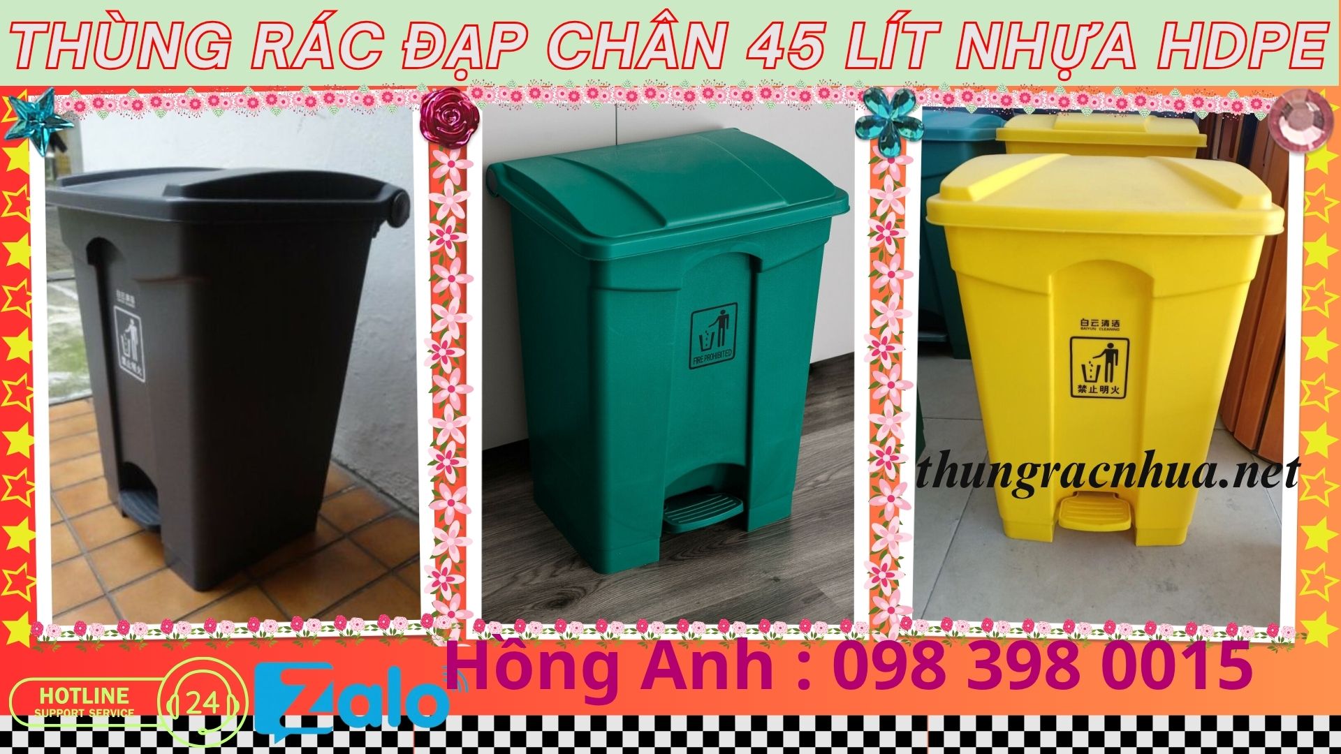Thùng rác đạp chân nhựa HDPE 45 lít