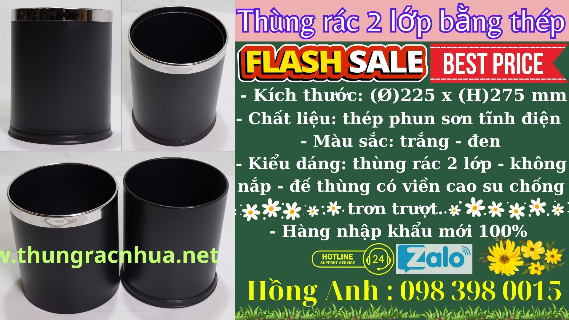Thùng rác 2 lớp bằng thép