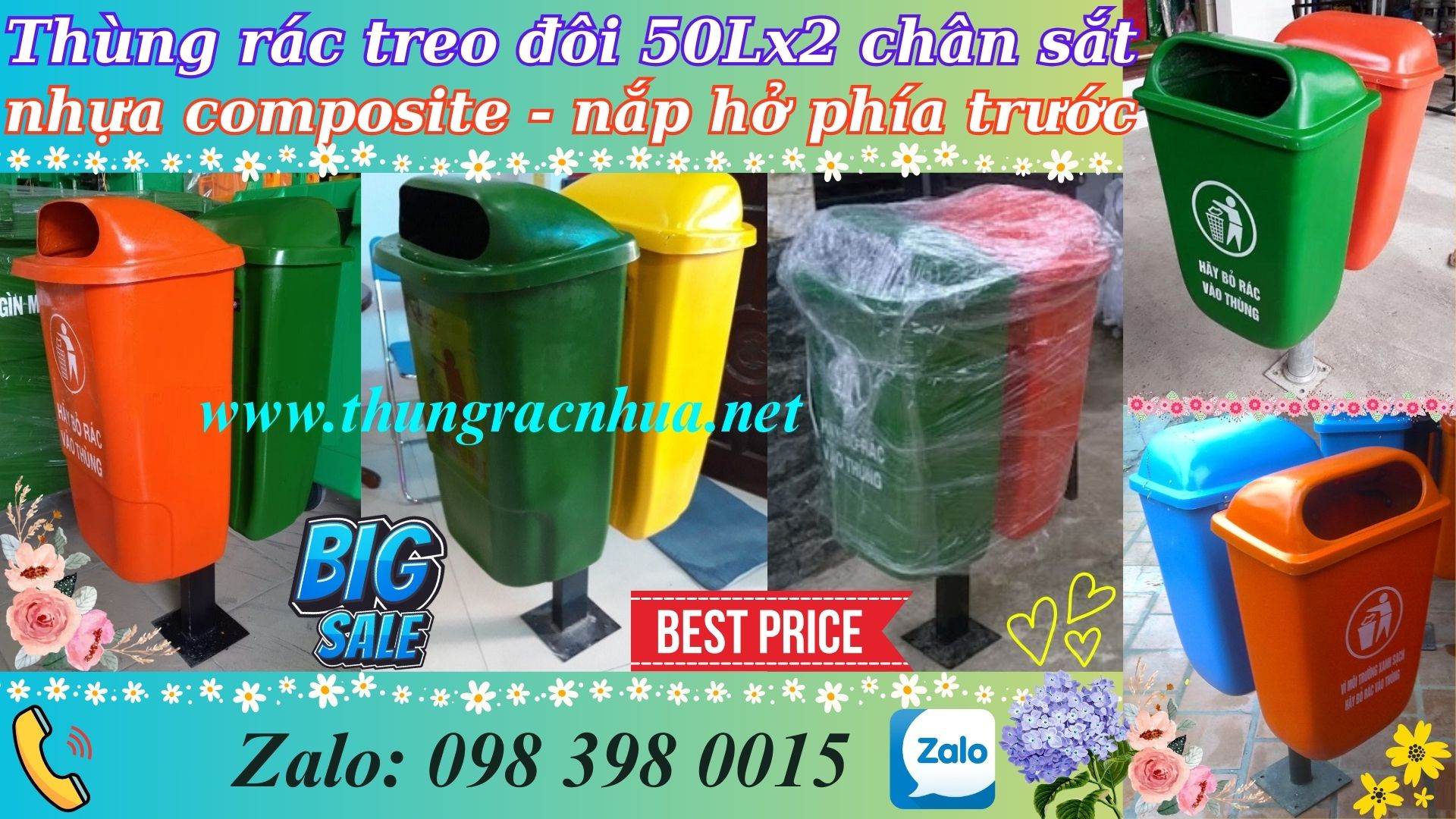 Thùng rác treo đôi 50 lít chân sắt